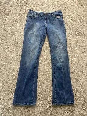 Bisou Bisou Jeans Womens 10 Blue Mid Rise Bootcut Embroidered Medium Wash Denim